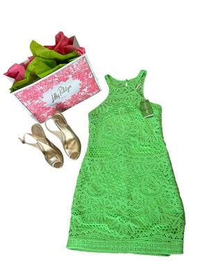 Lilly Pulitzer Jaimie Shift Dress Knit Crochet Green NWT Sz Small Style 91711